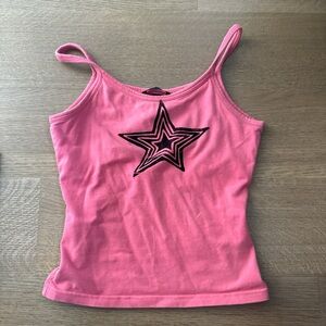 Pink Sleeveless Crop Camisole with Black Star Design